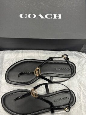 COACH Black Jazmin Thong Sandals